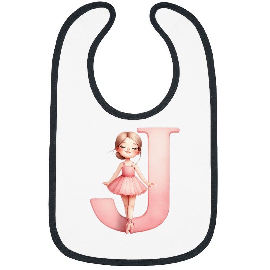 Monogram Letter J Pink Ballerina Girl Ballet Dance Bibs