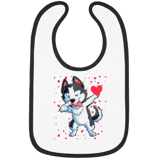 Valentines Day Dabbings Husky Dog Holding Hearts Boys Girls Bibs