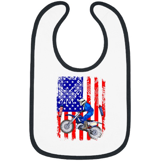 vintages American Flag Dirt Bike Funny Biker Proud 4th July Bibs