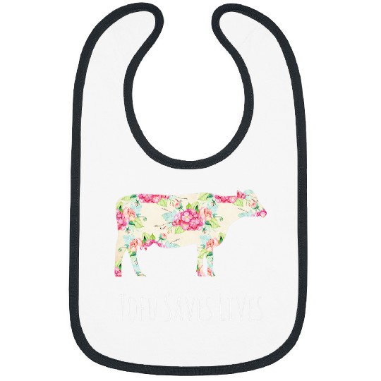 Tofu Saves Lives Animal Art Cow vintages Floral Print Bibs