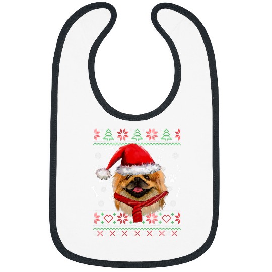 Ugly Sweater Christmas Pekingese Santa Hat Pajama Xmas Bibs