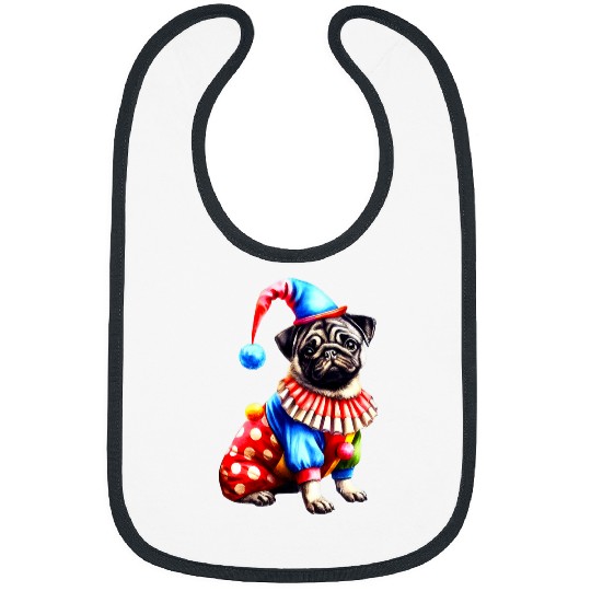 Pug Dressed As Clown Dog Lovers Circus Pug Clown Design 3 Bibs