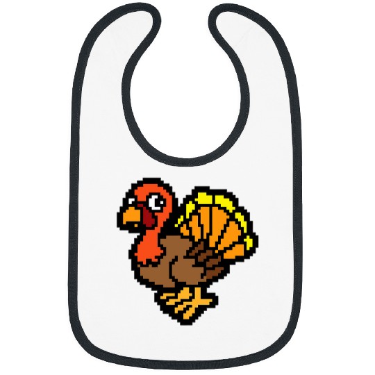 Turkey Pixel Art Thanksgiving Day Cool 9Bit Gaming Gamer Bibs
