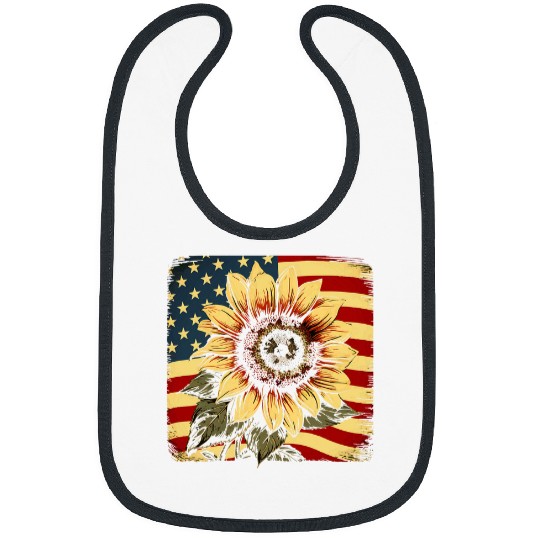 vintages Sunflower US American Flag Streetwear Patriotic Art 1 Bibs