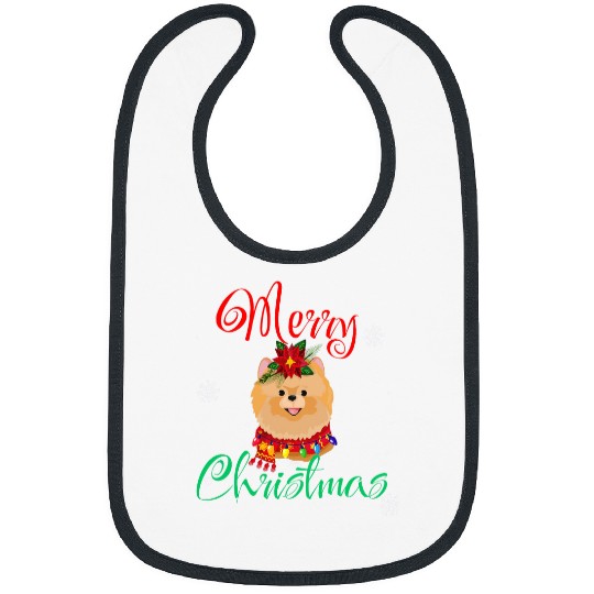 Merry Christmas Pomeranian Lights Festive Dog Mom Dad Bibs