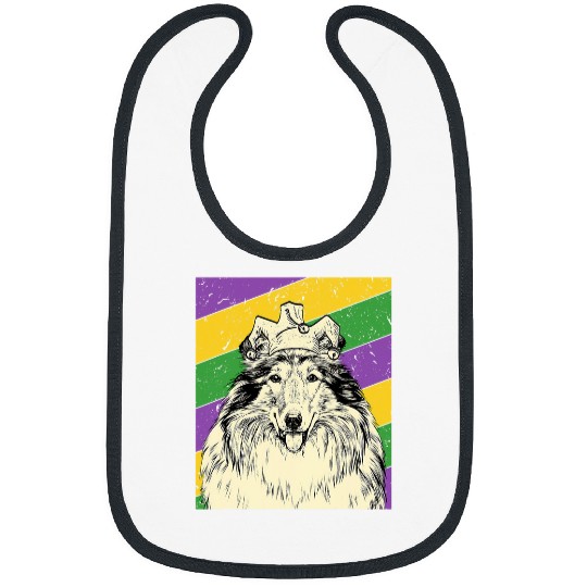 Rough Collie Jester Funny Mardi Gras Dog Mom or Dad Bibs