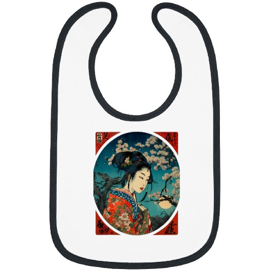 vintages Geisha Cherry Blossom Woodblock Japanese Graphical Bibs
