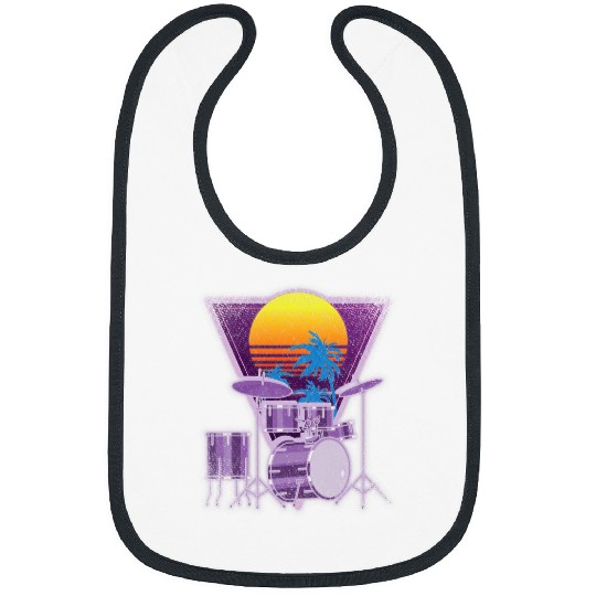 Vaporwave 90s Art Sunset Drummer Percussion Musician Drums Bibs