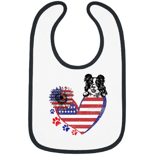 Love Border Collie America Flag Sunflower Dog Lover Gift Bibs