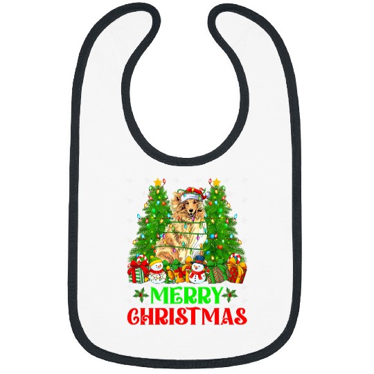 Rough Collie Dog Christmas Tree Lights Holiday Santa Xmas Bibs