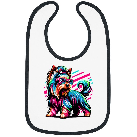 Retro Yorkshire Terrier Vaporwave Yorkie Dog Lover 80s 90s Bibs