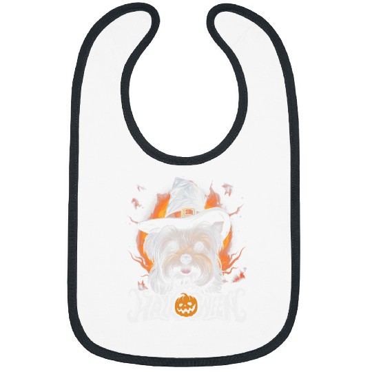 Yorkshire Terrier Dog Funny Halloween Costume Pumpkin Witch Bibs