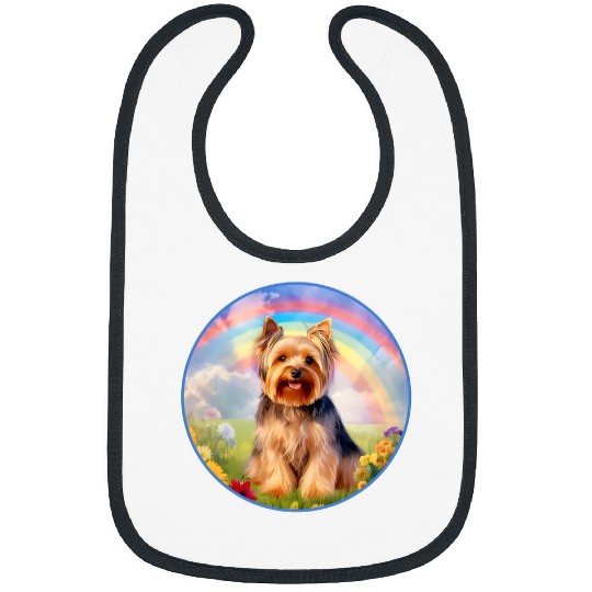 Yorkie Rainbow Bridge Cute Colorful Yorkshire Terrier Dog Bibs