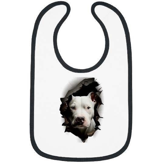 Realistic Pitbull with Expressive Eyes Peeking Through Hole Bibs