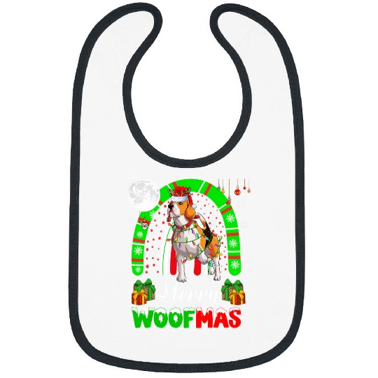 Merry Christmas Woof Santa Reindeer Beagle xmass Rainbow Bibs