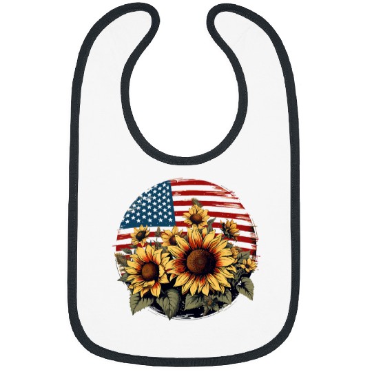 vintages Sunflower US American Flag Streetwear Patriotic Art 4 Bibs