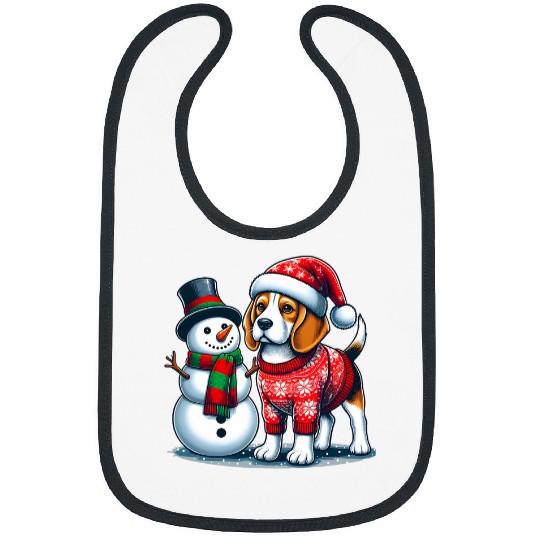Ugly Christmas Sweater Beagle beside a Snowman Bibs