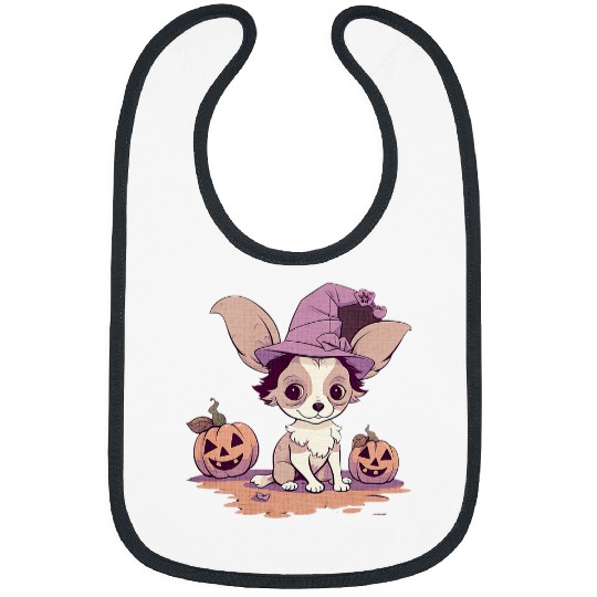 Pumpkin Papillon Dog October Fall Autumn Halloween Graphic Bibs