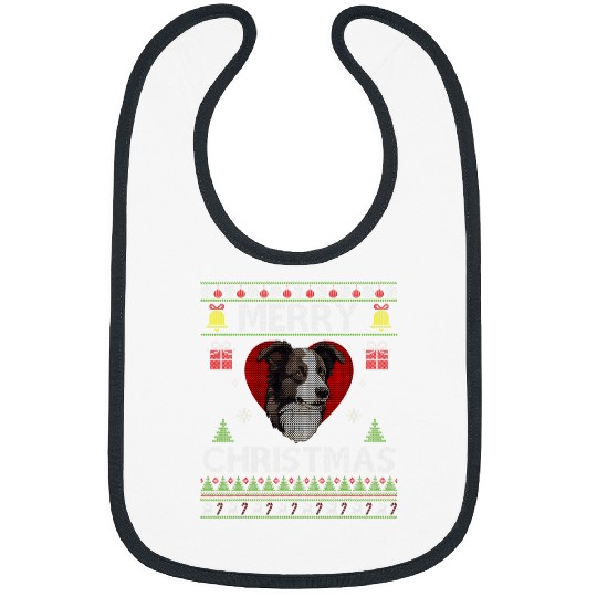 Merry Christmas Border Collie Dog Ugly Sweater Funny Bibs