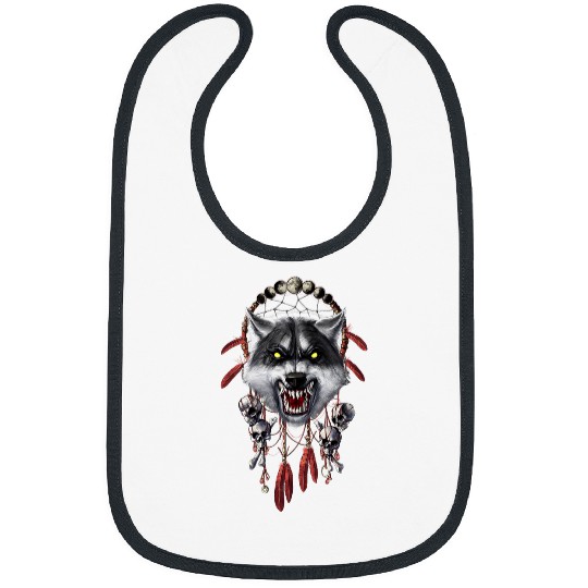 wolfs Dreamcatcher Full Moon Native American Feathers Bibs