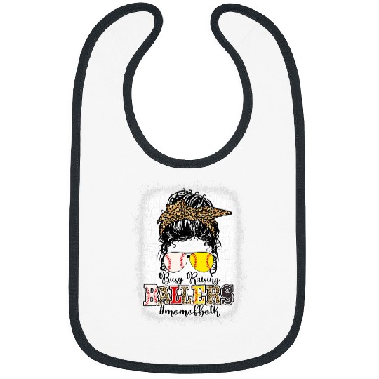 Womens Messy Bun Baseball Softball Mom Of Both Mothers Day Bibs