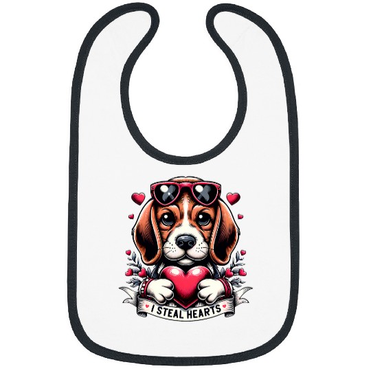 Valentines Day Beagle Dog I Steal Hearts Funny Humor Bibs