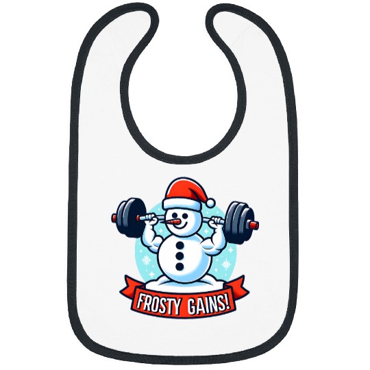 Snowman with Dumbbells and Frosty Gains Funny Holiday Gym Bibs