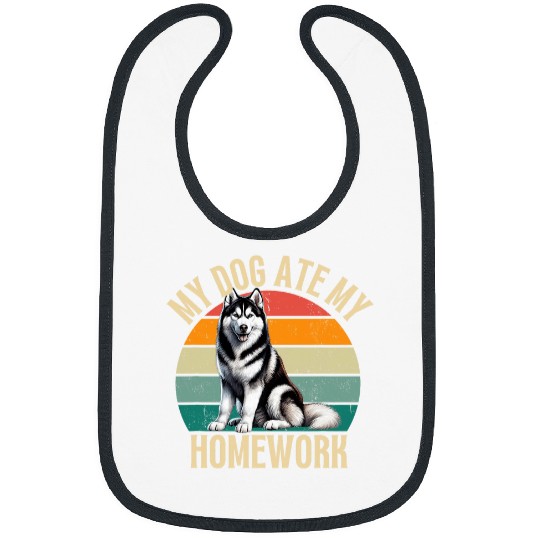 My Dog Ate My Homework Funny Retro Siberian Husky Dog Owner Bibs
