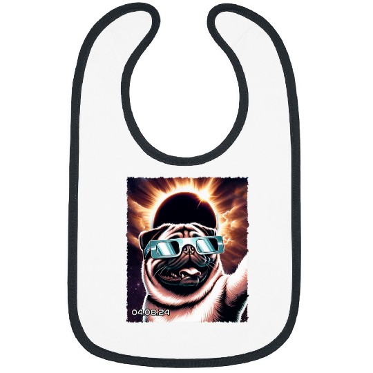 Retro Pug Dog Solar Eclipse Cute Animals Kawai Puppy Lovers Bibs