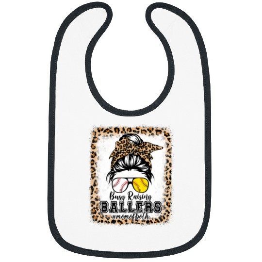 Womens Messy Bun Softball Baseball Mom Of Both Mothers Day Bibs