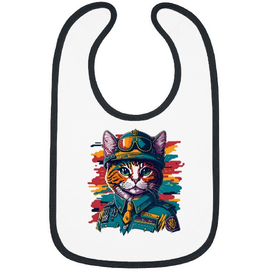 Militant Tabby Commander Cat in Military Uniform Bibs