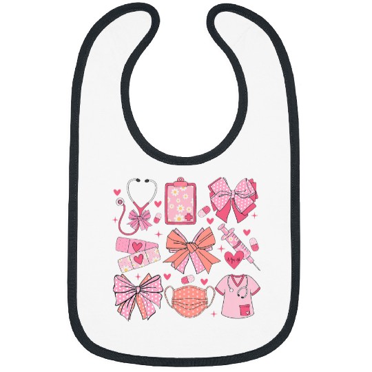 Retro nurses Coquette Pink Bow Ribbon nurses Appreciation Week Bibs