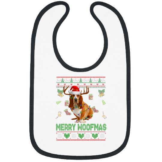 Merry Woofmas Santa Reindeer Basset Hound Malamute Sweater Bibs