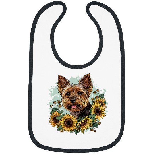 Yorkshire Terrier Yorkie Sunflower Dog Cute Graphic Bibs