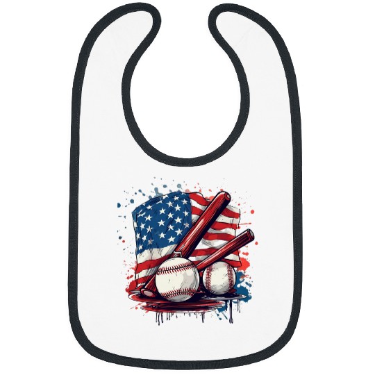Patriotic Baseball 4th Of July Merica USA American Flag 2 Bibs