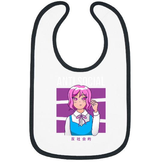antis Social Japanese Text Anime Lover Student Manga Lover Bibs