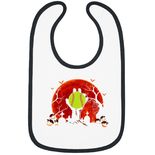 Zombie Hand Holding Softball Ball Zombie Halloween Bibs