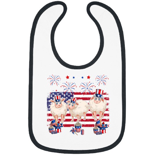 vintages American Flag Three Cute Sheeps Costume Fireworks Bibs