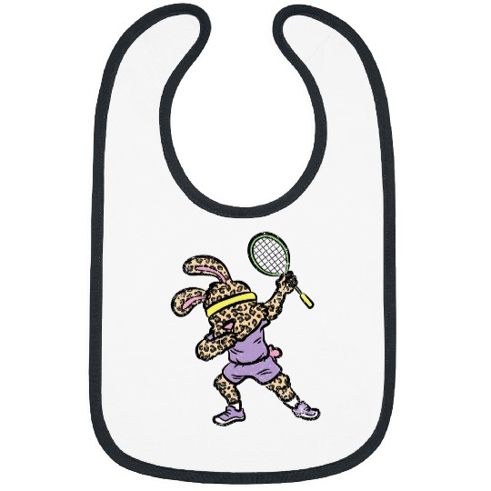 Bunny Badminton Player Easter Sport Rabbit Spring Bibs