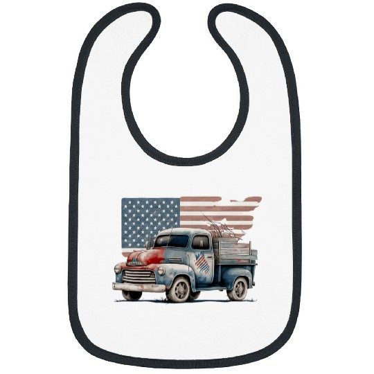 Truck Classic Patriotic Funny America USA Flag Farmer Retro Bibs