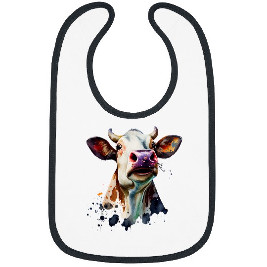 Watercolor Cow Head Rancher Farmer Cattle Livestock Artistic Bibs
