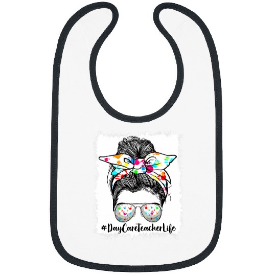 Daycare Teacher Messy Bun Back To School Childcare Worker Bibs