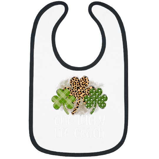 One Lucky Life Coachs St  Patricks Day Leopard Print Bibs