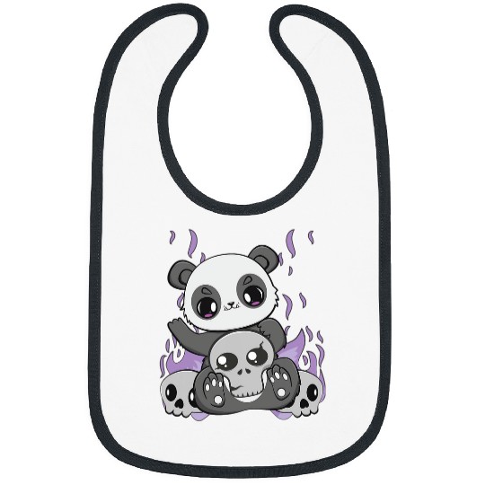 Panda With Purple Eyes Cute Anime Skull Pastel Goth Bibs