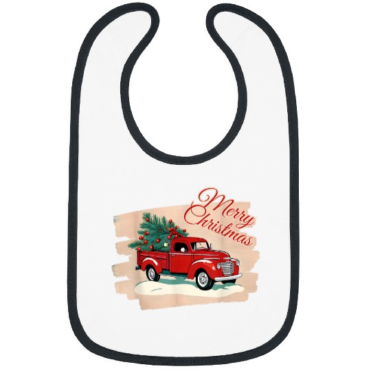 vintages Wagon Christmas Tree Red Retro Farmer Truck Vacation Bibs