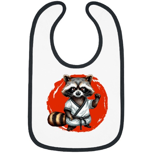 Karate Raccoon Martial Arts Wildlife Red Moon Bibs