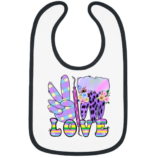 Peace Love Dental Purple nurses Cute Teeth Bibs