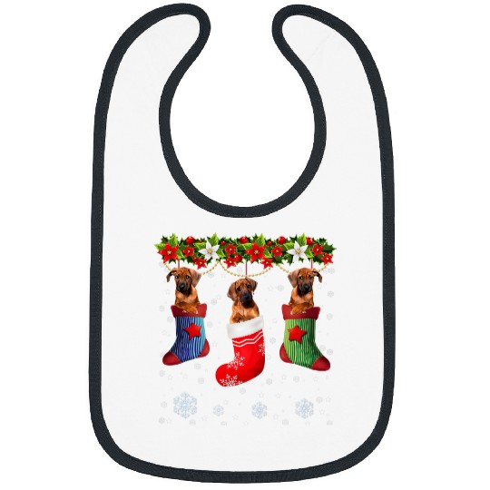 three rhodesian ridgeback dog in sock christmas santa hat Bibs