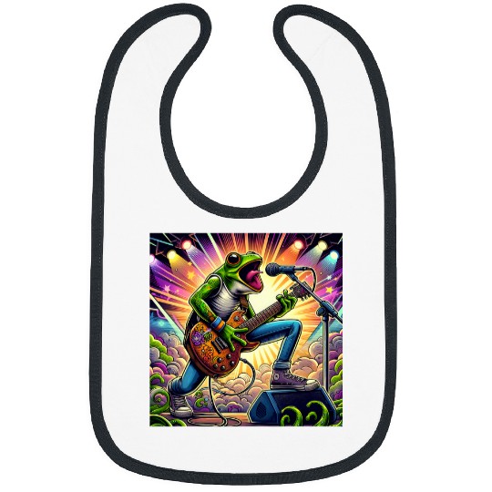 Rock Star Frog Singer Electric Guitar Stage Vibrant Lights Bibs