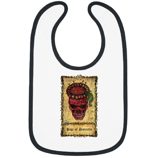 Occult Goth Skull Graphic Men Page Of Pentacles Tarot Card Bibs